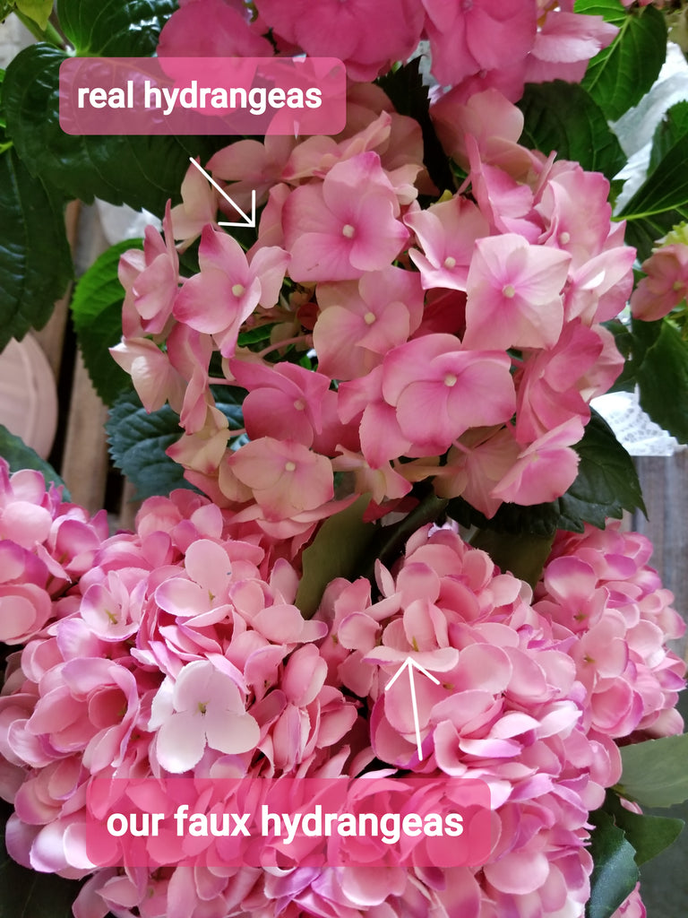Realistic faux pink hydrangea picks 13", Set of 3