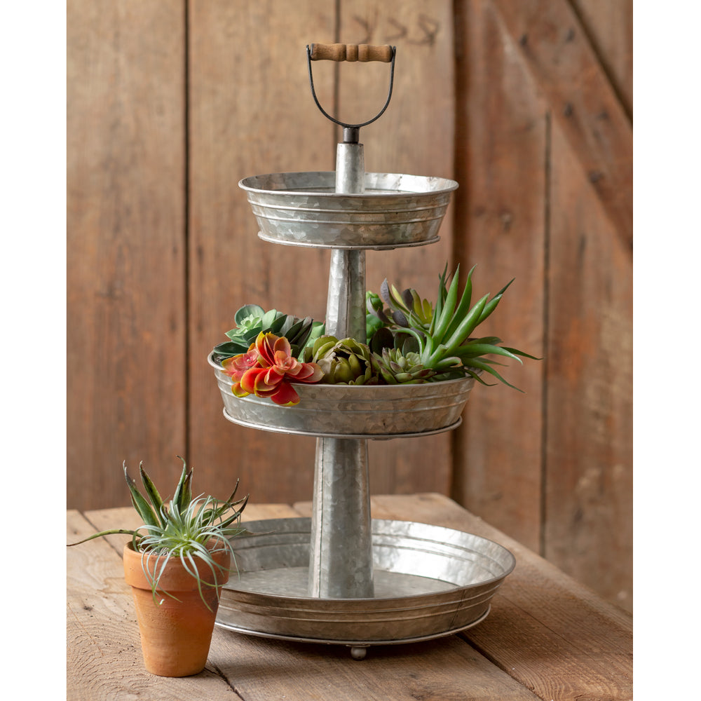 3 tier galvanized metal farmhouse style tray stand
