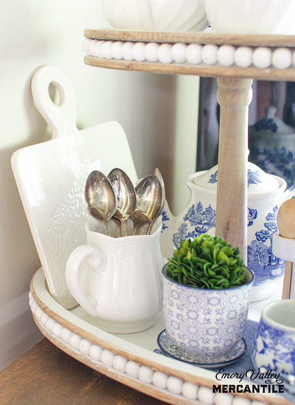 3 tier wood tray stand beaded edge