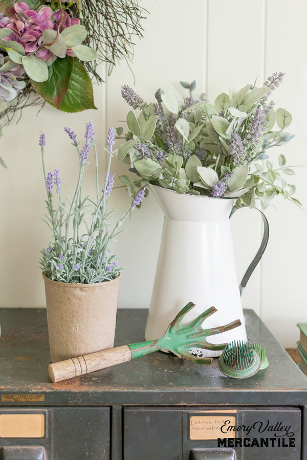 artificial lavender in paper pot