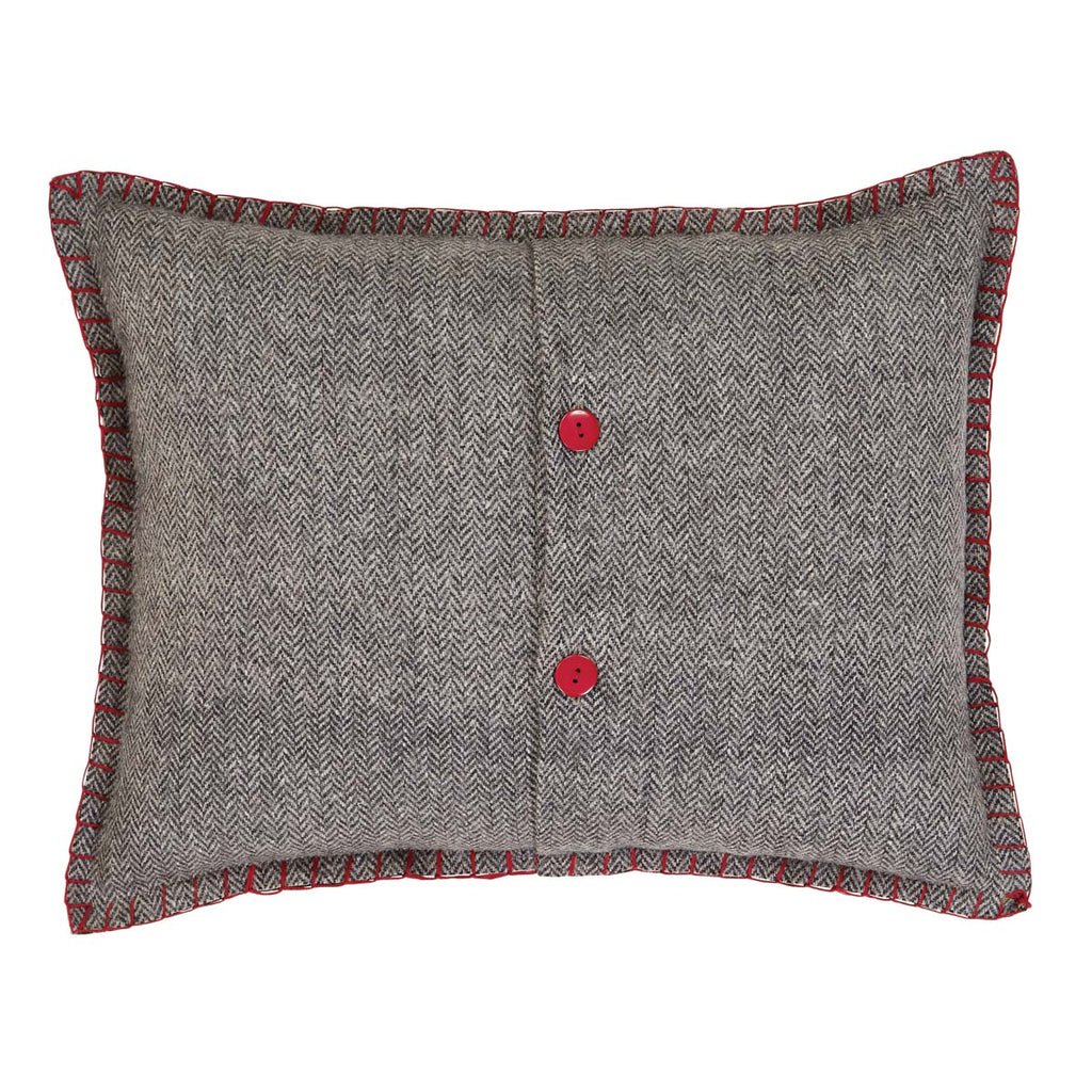 Farmhouse style Christmas pillow with red Santa buttons