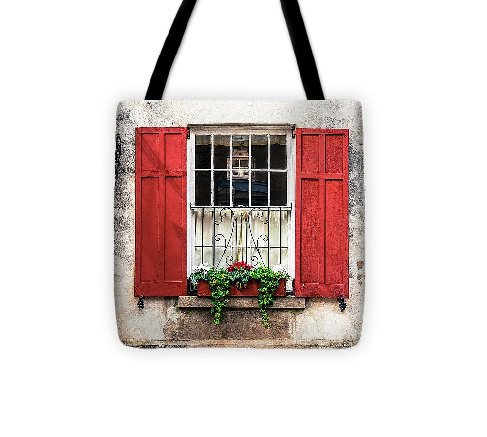 Charleston Old Red Shutters - Tote Bag