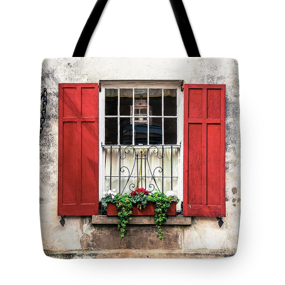 Charleston Old Red Shutters - Tote Bag