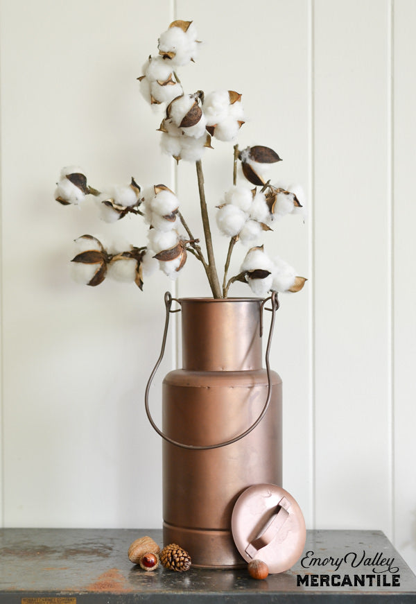 cotton faux stem spray in copper finish container