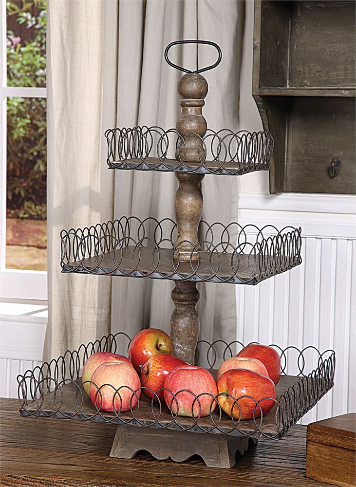 Wood and wire three tier stand
