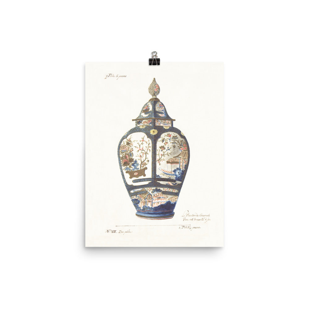 Antique Chinoiserie Ginger Jar Watercolor Art 18th century reproduction