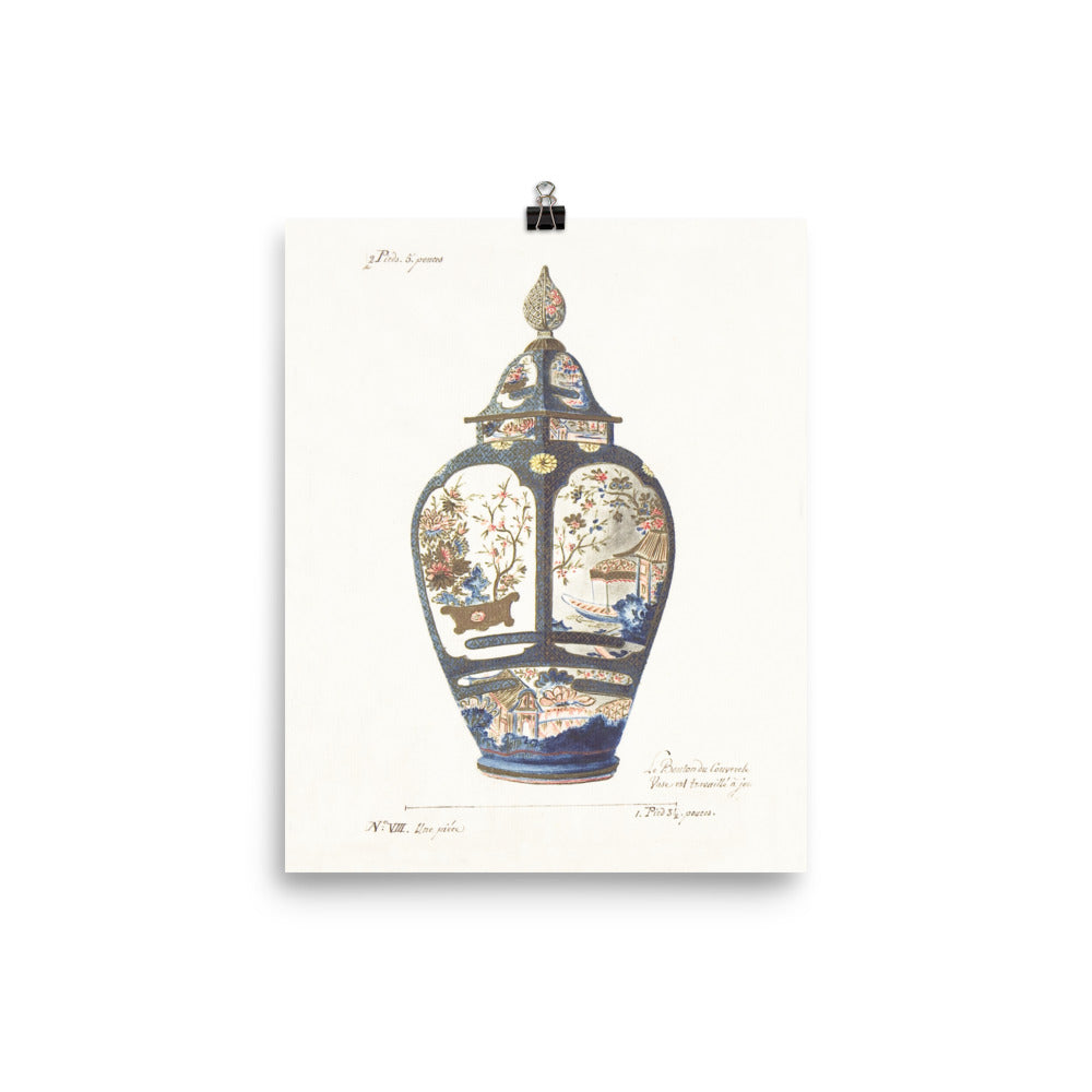 Antique Chinoiserie Ginger Jar Watercolor Art 18th century reproduction