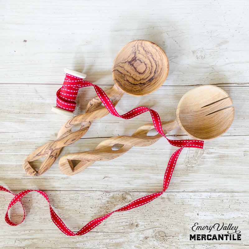 hand-carved fair trad olive wood serving spoon set