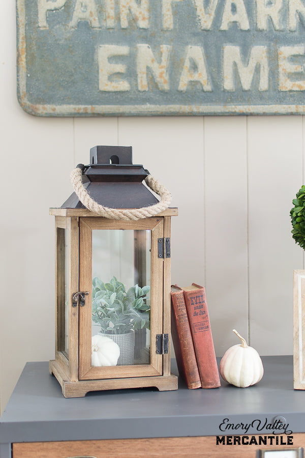 wood and glass candle lantern