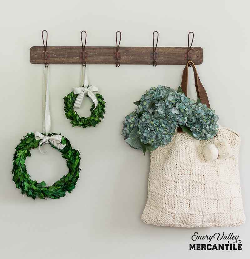 rustic wood wall rack with hooks