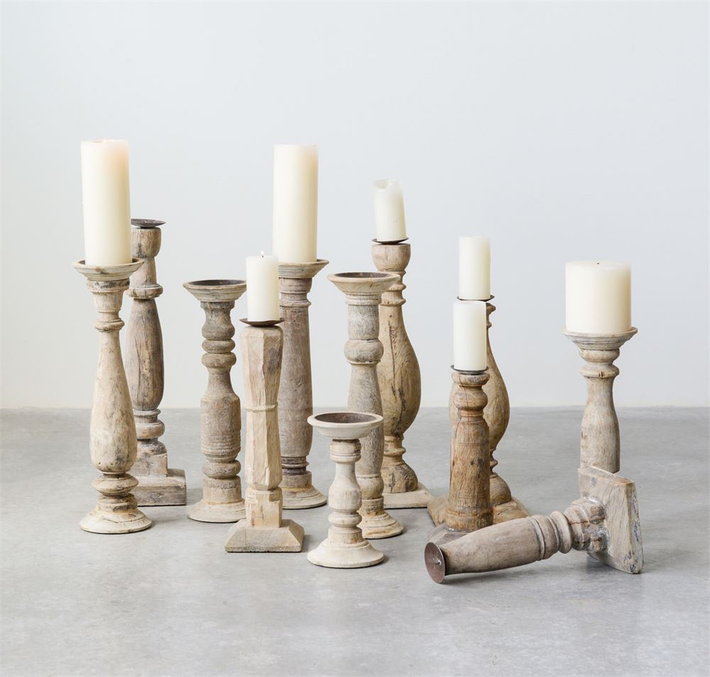 found wooden candle holders