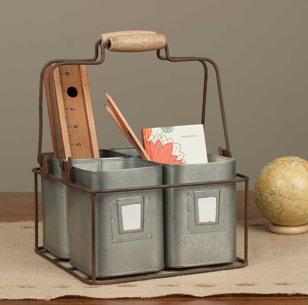 Farmhouse Four Tin Organizer Caddy with Handles