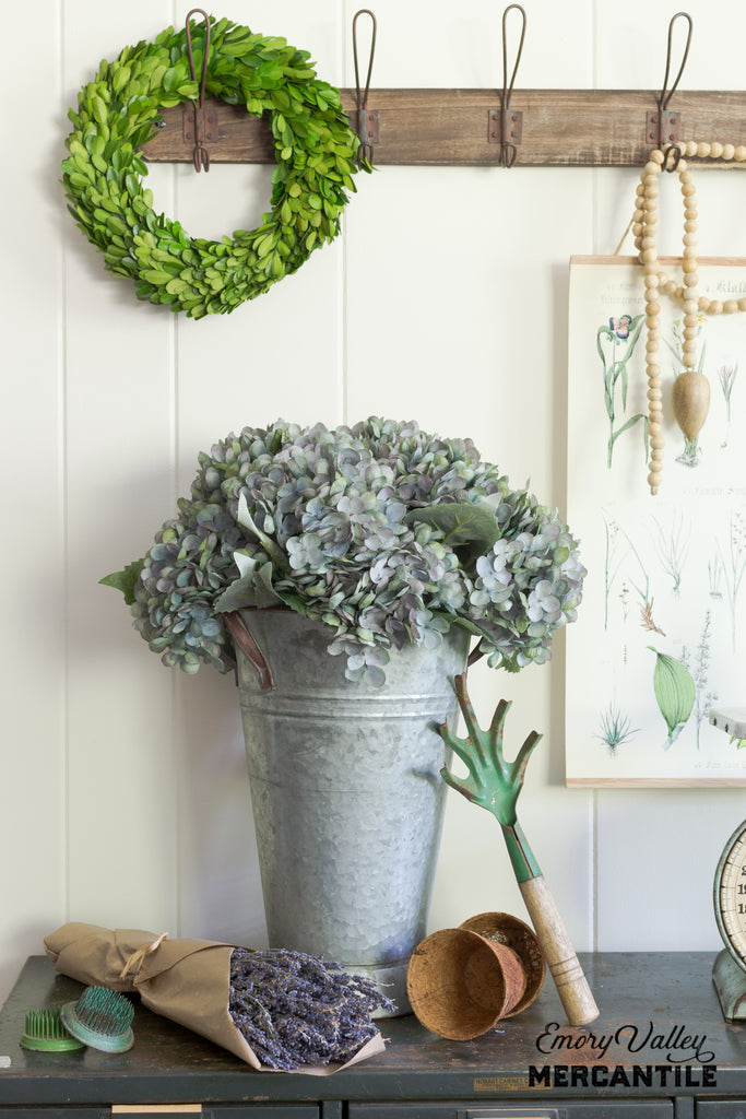 galvanized metal French tall flower bucket with handles