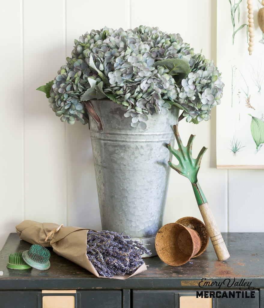 galvanized metal French tall flower bucket with handles