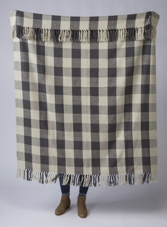 gray and cream Buffalo check throw blanket