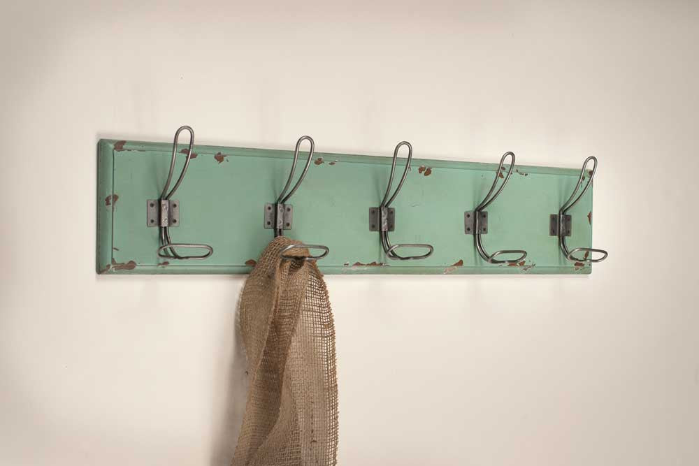 Green Painted Rustic Wall Hook Rack