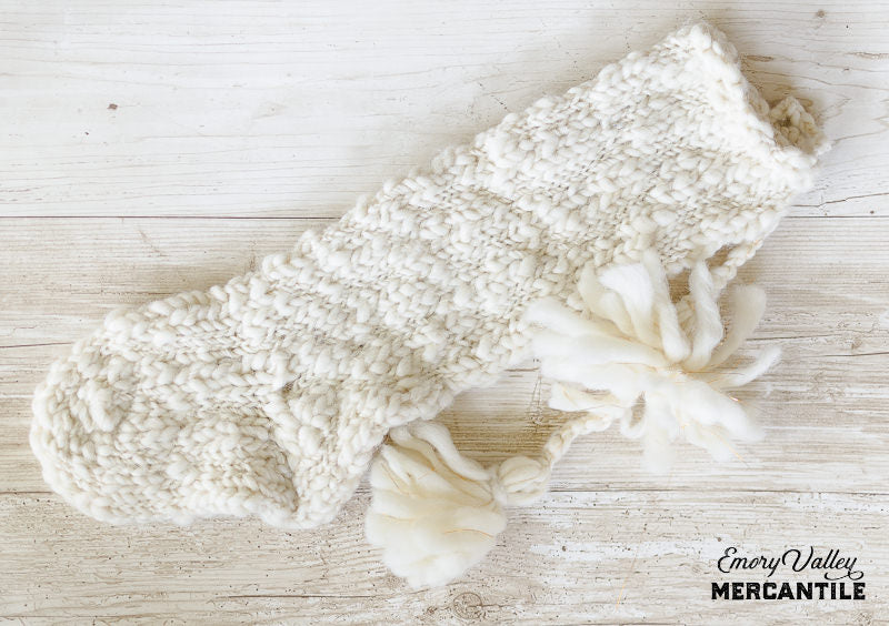 hand knit wool Christmas stocking with tassels