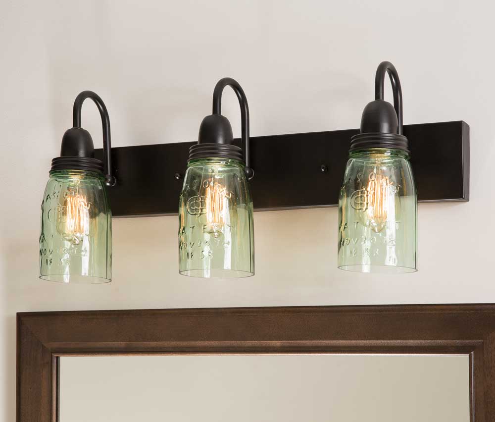 farmhouse style mason jar triple vanity light