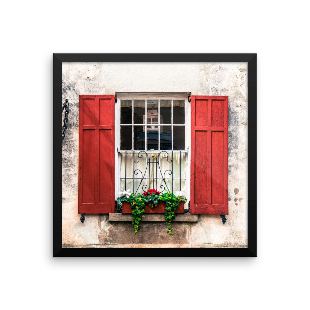 Charleston Old Red Shutters Framed poster