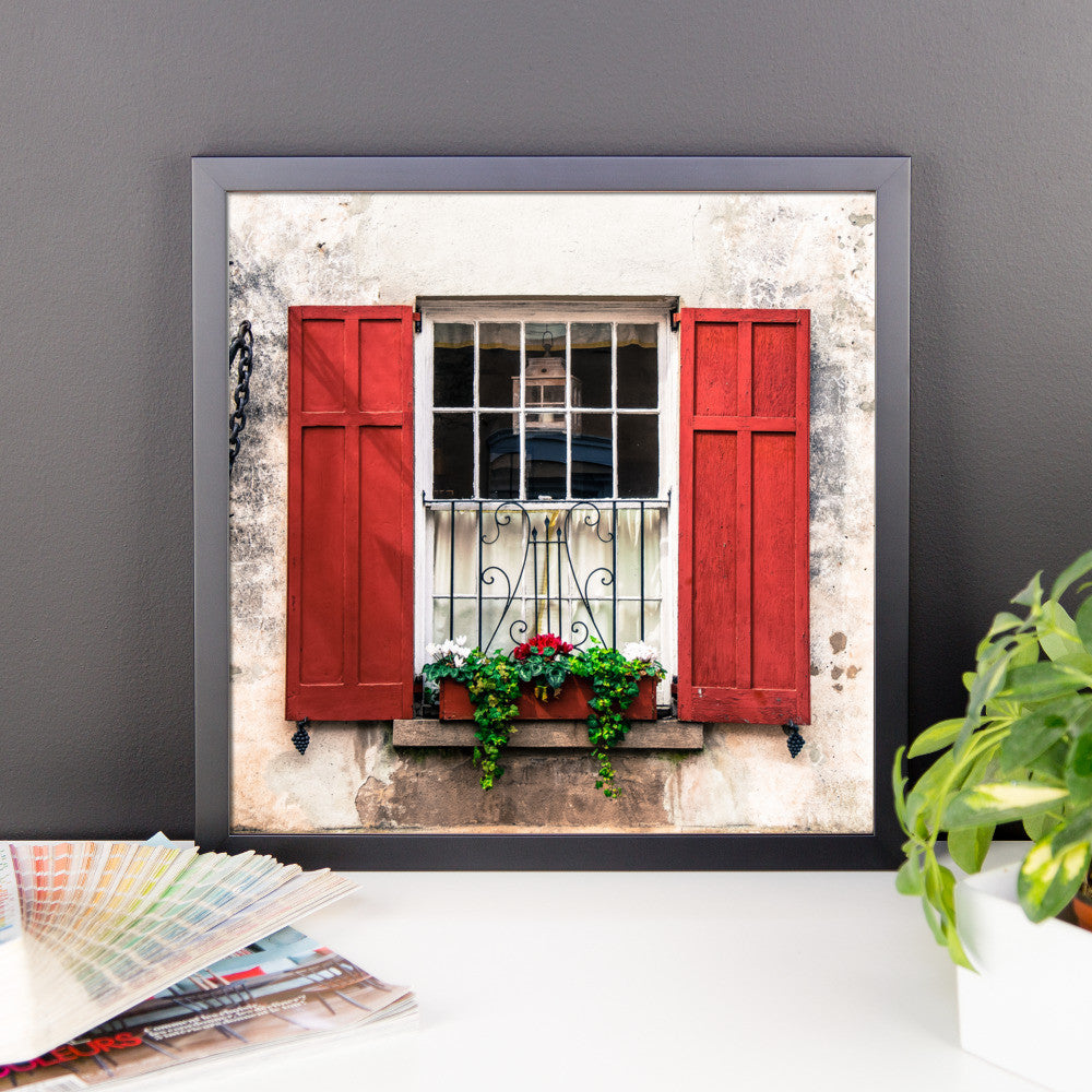 Charleston Old Red Shutters Framed poster