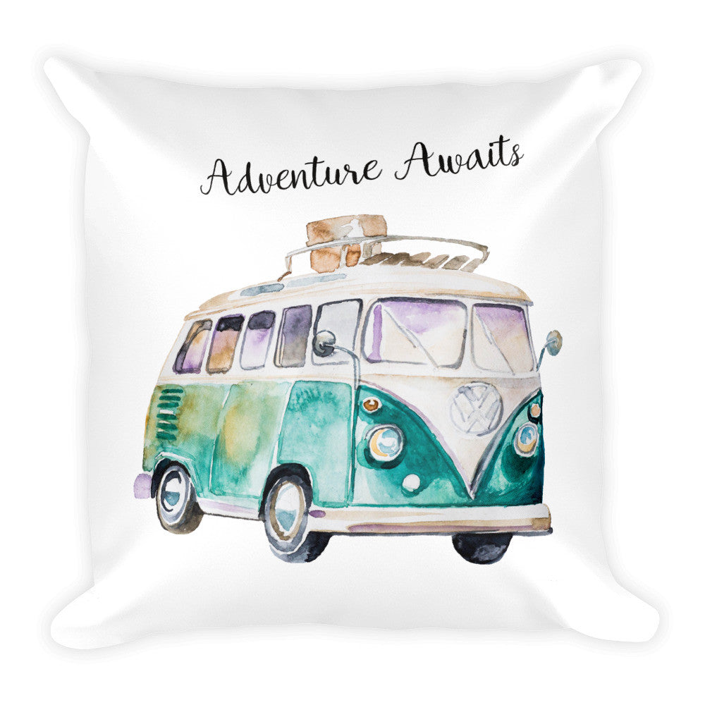 Watercolor "Adventure Awaits" 18" Square Pillow
