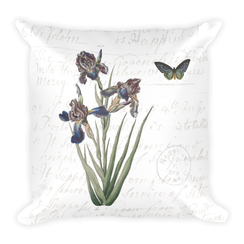 Vintage Iris Botanical Throw Pillow