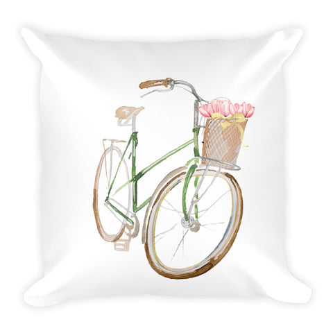 Green Bicycle Square Throw Pillow