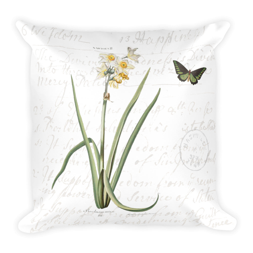 Vintage Narcissus Botanical Pillow