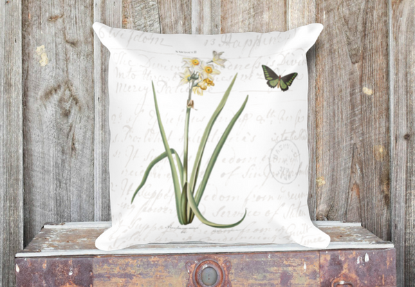 Vintage Narcissus Botanical Pillow