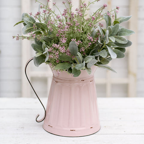 pink enamel metal farmhouse style pitcher
