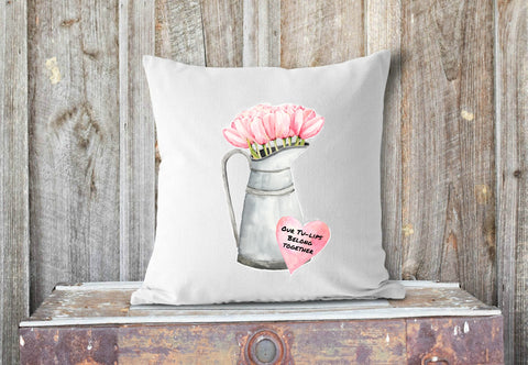 pink watercolor tulips valentine's pillow