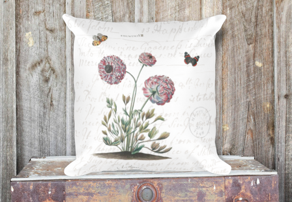 Vintage Ranunculus Botanical Pillow