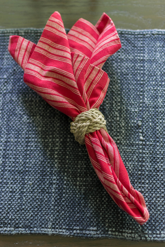 red and white striped cloth napkin