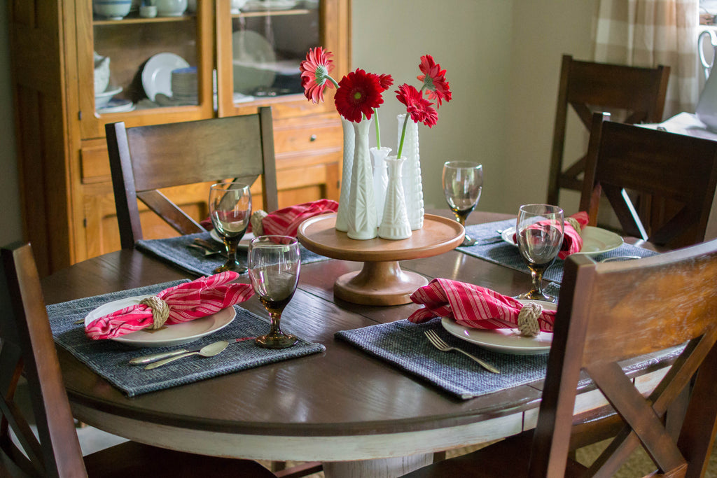 red, white, and blue table setting