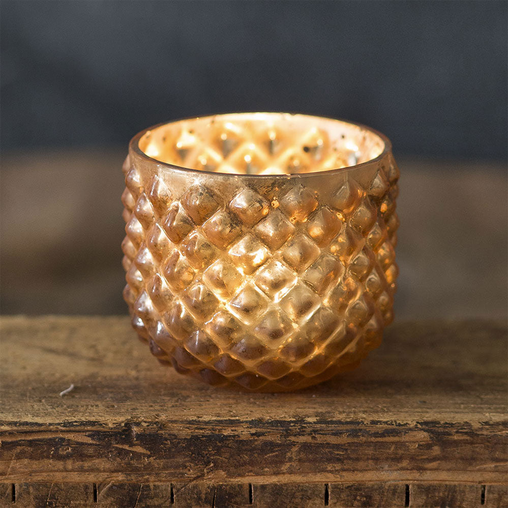 Rounded Hobnail Mercury Glass Votive Holder