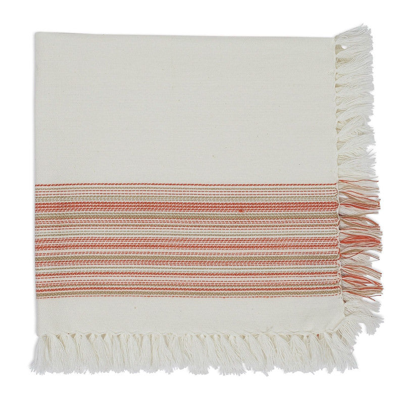burnt orange and tan striped napkins with fringed edges