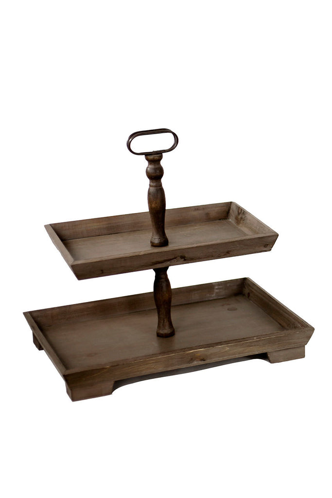 two tiered wooden serving tray
