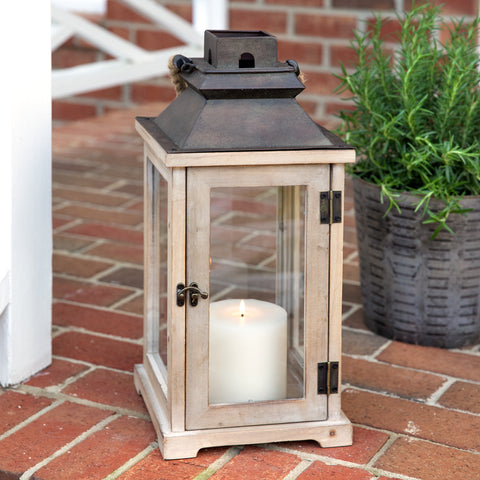 wood and metal candle lantern
