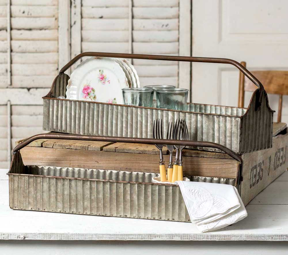 farmhouse style corrugated metal caddy