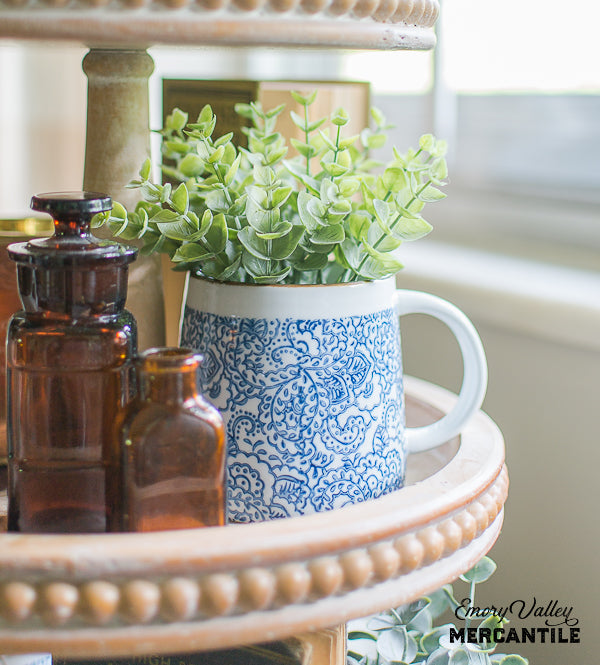 3 tiered wood tray stand beaded edge fall decor ideas