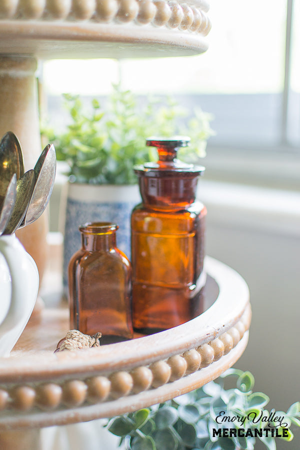 3 tier wood tray stand beaded edge fall decor ideas