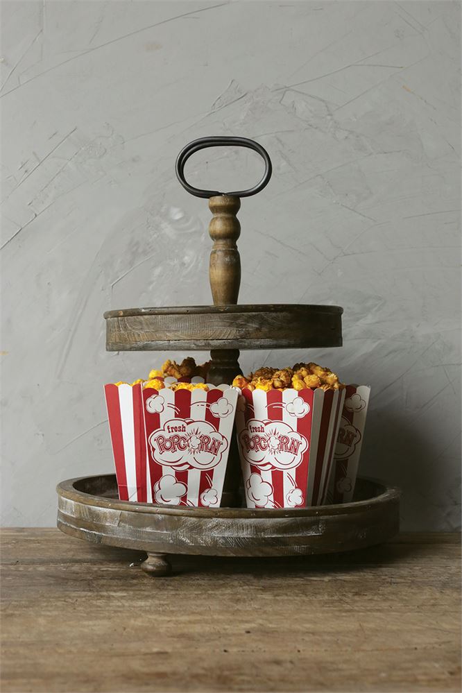 vintage farmhouse style two tier wood tray stand