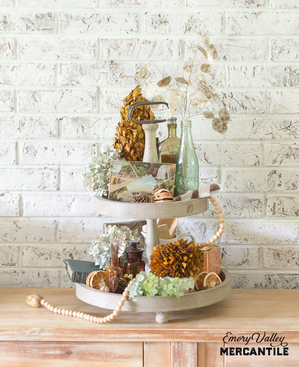 two tier wooden tray stand