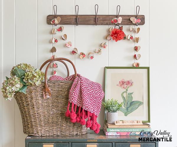farmhouse wood wall rack with wire hooks