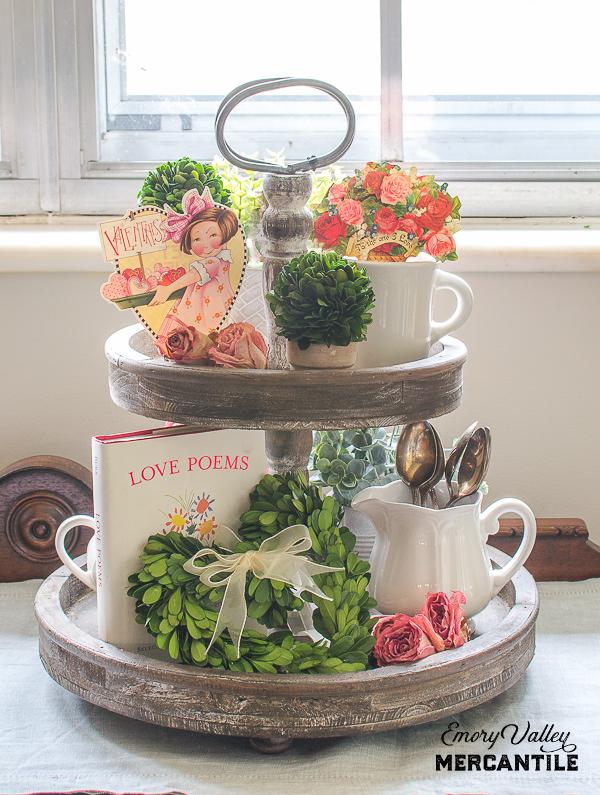 wooden tiered tray valentine's day