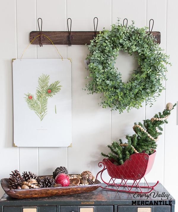 vintage style red metal Santa sleigh