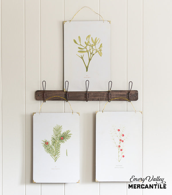 vintage style Christmas botanical print with wire hanger