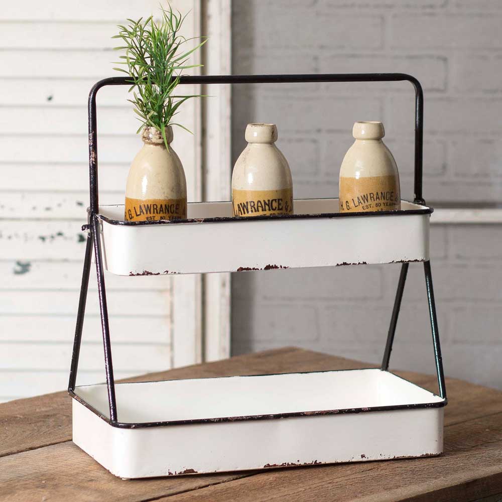 Layla Two Tier White Enamelware Tray