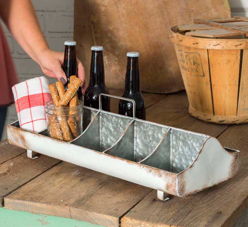 modern farmhouse style whitewash feed trough caddy