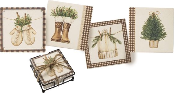 Cozy Winter Buffalo Check Coaster Set